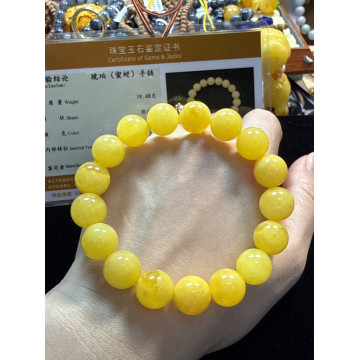 眼緣坊&時予鎏藏 天然 俄料 蜜蠟 微氧化 色澤溫黃 蜜滿蠟實 虎皮妖花 微花粉 12.7mm 17.5手圍 屏東市現貨 中地大國檢證書12563