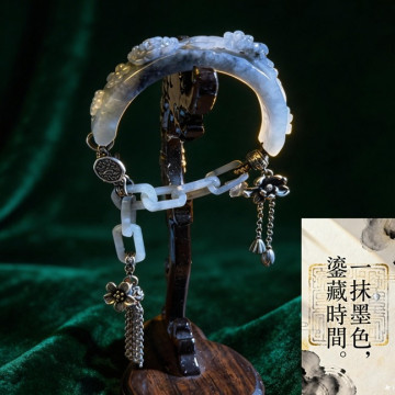 眼緣坊 天然 緬甸 翡翠 A貨 牡丹烏雞半鐲+一體成形鏤空方型鏈條 整組優惠價！ 再贈送1個純銀s925復古壓扣 屏東市現貨 diy #翡翠之美 #翡翠鑑定師 台灣現貨