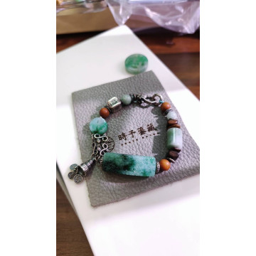 眼緣坊&時予鎏藏 “福壽綿長” 手工雕刻仿古紋綠手牌 手工雕刻鏤空福字 全緬甸翡翠A貨 獨家設計款 新中式翡翠 手鏈 屏東市