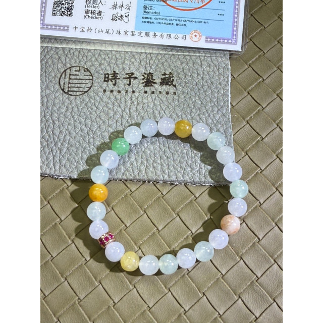 眼緣坊&時予鎏藏 天然 緬甸 翡翠 A貨 冰種 仙氣飄飄 多寶 手串 7.1mm 14手圍 台灣現貨 diy  高雄屏東