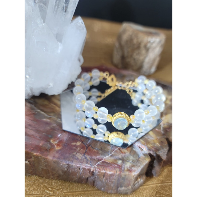 #00360 眼緣坊童話故事 高品強藍光藍月光 原創手作款｜冰透海藍寶 招財金髮晶 925純銀鍍金配飾 屏東市