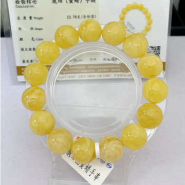 眼緣坊 天然 俄料 蜜蠟 14mm+  虎皮妖花 妖孽紋路 鳳山現貨 附地大證書12034 手串 請上YT看詳細影片