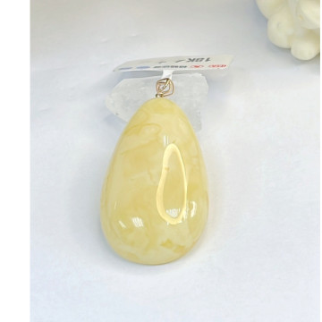 眼緣坊 天然 小高貨 俄料 蜜蠟 純18k金扣頭 水滴吊墜 妖孽蠟實奶白螢光 附地大證書 鳳山現貨 支持複檢