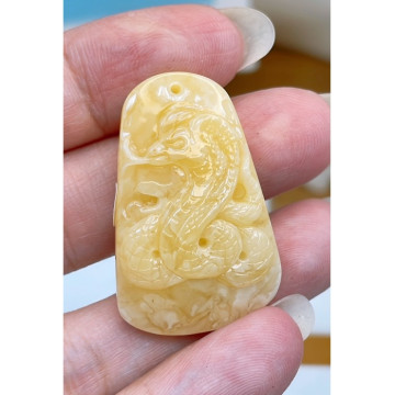 眼緣坊 天然 俄料 蜜蠟 靈蛇 帶原皮 精工 吊墜 蜜滿蠟實奶白蛋花湯 附地大證書 鳳山現貨 支持複檢