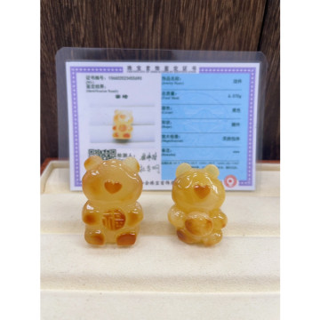 眼緣坊 天然 高品 俄料 蜜蠟 蜜蠟熊 俏色巧雕 熊熊 熊頭 雕刻件 無孔 需綁圍脖 屏東現貨 diy 琥珀