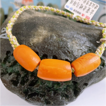 眼緣坊 天然 高貨 西亞回流 老蠟 馬蹄珠 蜜蠟 編繩 藏式 風化橘皮紋真迷人松香味濃 #00551 屏東現貨附地大證書