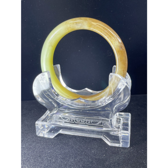 眼緣坊 放漏價! 天然 和田玉 玉鐲 手鐲 新疆料 若羌黃口帶糖 半壁江山 肉細 57