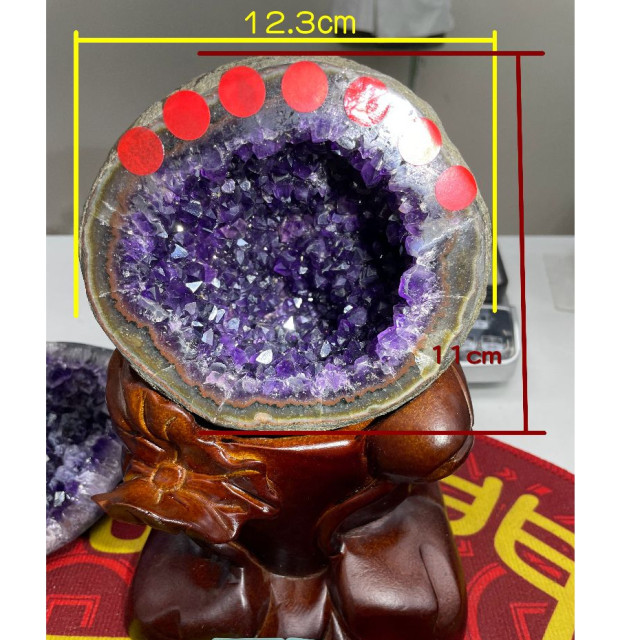 眼緣坊 精品 收藏級 帝王紫 原皮 近正圓 紫水晶洞 錢袋子 招財轉運 增人際 五層戰國紅瑪瑙邊 屏東現貨 結緣價 編號