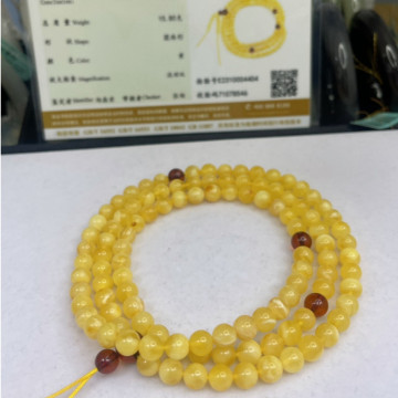 眼緣坊 天然 小高貨 俄料 蜜蠟 108顆精品佛珠 6mm+ 白花蠟 15.80g 鳳山現貨 附地大證書#04404