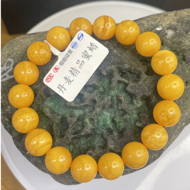 眼緣坊天然 丹麥料 油皇后 蜜蠟 圓珠 10.5mm+ 濃黃蠟 手串 附地大證書 鳳山現貨 證書編號#04702