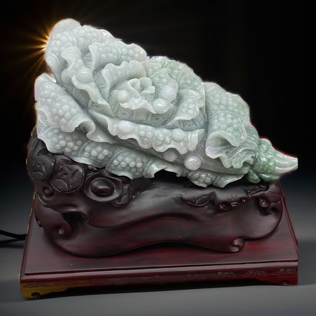 眼緣坊 闆娘收藏品 天然 緬甸 翡翠A貨 白菜/百財/擺財 中型擺件 2kg 附中國國檢證書 底座收藏箱 台灣現貨屏東