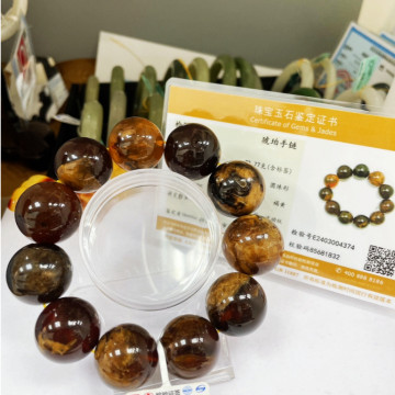 眼緣坊 天然 緬甸 根珀 琥珀 大咪數 22～24mm 大手圍 手串 鳳山現貨 父親節禮物 附中國地質大學鑑定機構證書