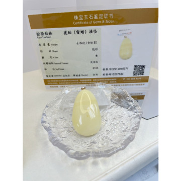 眼緣坊 天然 高貨 俄料 蜜蠟 純18k金扣頭 水滴吊墜 滿濃白蠟 附地大證書 鳳山現貨 支持複檢