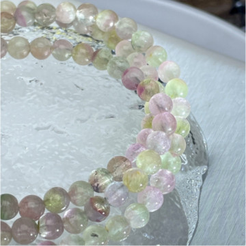 眼緣坊 天然 高品 高透 仙氣飄飄 雙色 西瓜 碧璽 帶貓眼 5.1mm 繞手三圈 幾乎無黑點 無酸洗染色 屏東市現貨