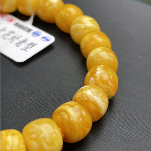 眼緣坊 超高cp值 俄料 虎皮妖孽紋 老花蠟 微微花粉 蜜蠟 老型 手串 9mm+ 地大證書編號05670 鳳山現貨