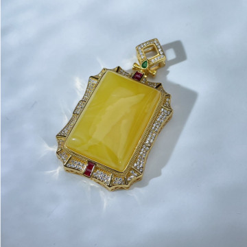 出清特價!眼緣坊 天然 小高貨 俄料 蜜蠟 S925銀純銀鍍金包邊 方形弧面吊墜 蜜滿蠟實奶白奶白 鳳山現貨 支持複檢