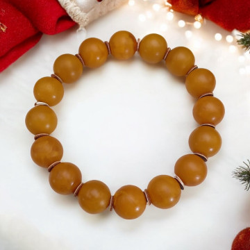 年前放漏價！眼緣坊 天然 消光 霧面 老蠟 老蜜蠟 無優化 13mm+圓珠 手串 附地大證書編號01436