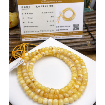 特特價！眼緣坊 天然 瓷白妖花 微瑕 俄料 蜜蠟  精工108顆老型珠 佛珠 蠟質渾厚 卡7mm+ 每條都有鑑定機構證書