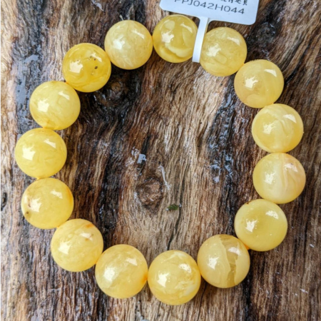 特價! 眼緣坊 天然 俄料 蜜蠟 大咪數 14mm 虎皮 千層雪 蠟質純厚 圓珠 17手圍 附地大證書 鳳山現貨支持複檢