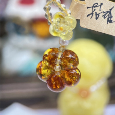 眼緣坊 天然 公主風 花珀 蜜蠟 花珀有錢花 戒指/萬能扣 設計款~屏東現貨