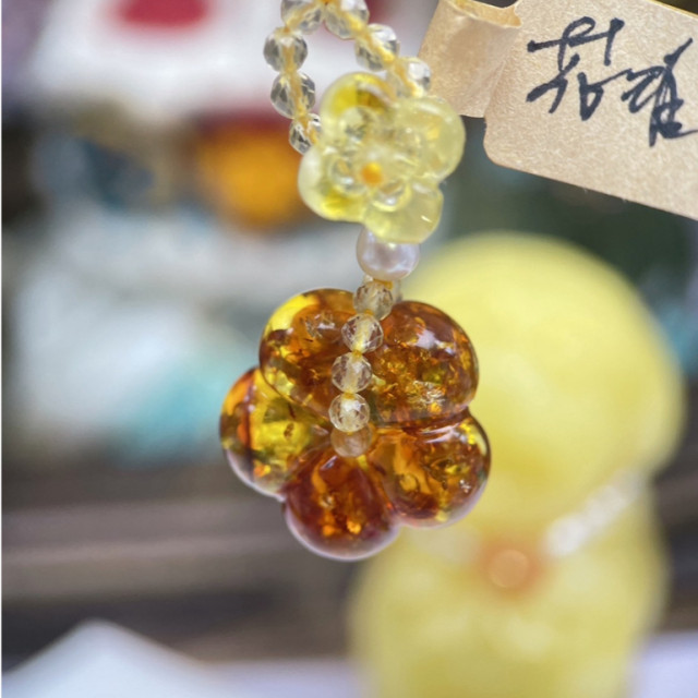 眼緣坊 天然 公主風 花珀 蜜蠟 花珀有錢花 戒指/萬能扣 設計款~屏東現貨