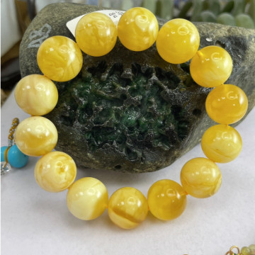 眼緣坊 天然 超高性價比！俄料16～17mm 大珠 18手圍 妖孽紋 濃蠟 帶瓷白 微微瑕 附地大證書 編號#12384