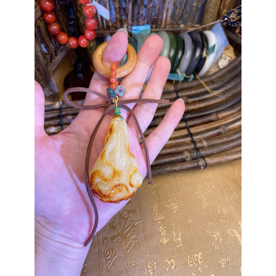 眼緣坊 天然 俄料 蜜蠟 白菜 百財 白花蠟 蜜滿蠟實 每天搓搓百財來 手把件 吊墜 中國地大證書 屏東現貨