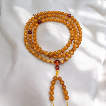 年前放漏價！眼緣坊 小高貨 天然 骨董 尼泊爾 老蠟 白蠟 6mm 108顆 佛珠 項鍊 地大證書編號34916