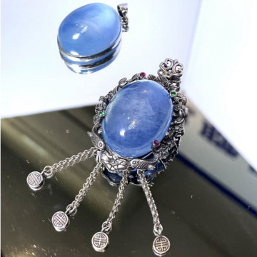 眼緣坊 天然 海藍寶 吊墜 大蛋面包邊款 / 義大利鑲嵌工藝款 強螢光透感 屏東現貨