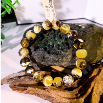 眼緣坊 天然 俄料 藥珀 奧利奧 蜜蠟 螢光 骨瓷白芝麻糊 11mm 圓珠 手串 附中國GTC證書編號05201高雄現貨