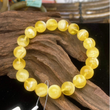 眼緣坊 天然 小高貨 俄料 國礦 無優化 金瓷白 妖花螢光 蜜蠟 貨頭 手串 單圈 10mm+ 地大證書3215 屏東現