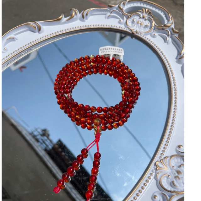 眼緣坊 收藏級 天然 淨水級緬甸 血珀 櫻桃紅 真正無烤無優化 108顆佛珠/琥珀/附天然血珀產地證書 台灣現貨