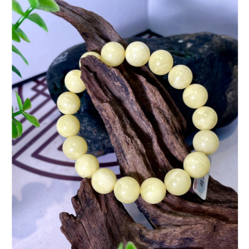 眼緣坊 天然 小高貨 俄料 奶呼呼🐮 濃白蠟 11mm+ 手串 蜜蠟 3顆微小花粉 無優化 地大證書12385 鳳山現貨